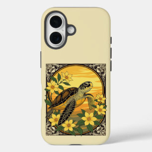 Ocean Turtle And Yellow Gelsemium Flowers iPhone 16 Case