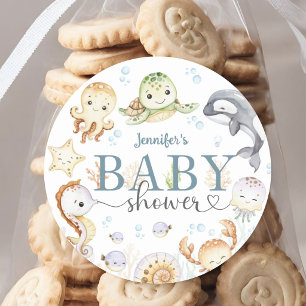 Ocean Under The Sea Baby Shower Gender Neutral Classic Round Sticker