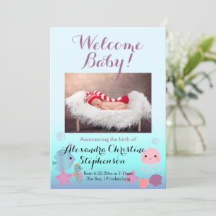 Ocean Under the Sea Beach Girl Birth Announcement