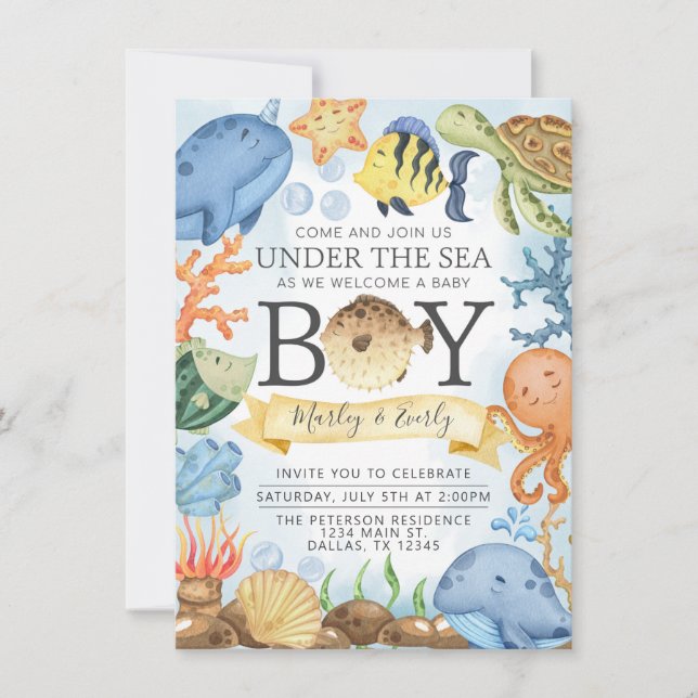 Ocean Under the Sea Boy Baby Shower Invitation (Front)