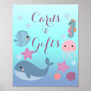 Ocean Under the Sea Girl Baby Shower Cards Gifts Poster