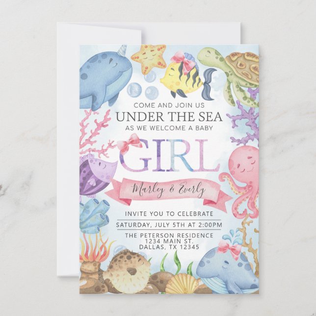Ocean Under the Sea Girl Baby Shower Invitation (Front)