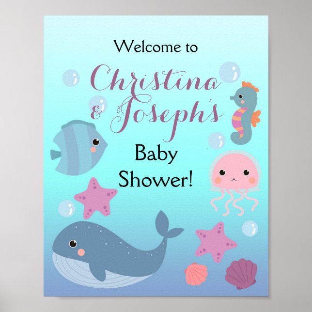Ocean Under the Sea Girl Baby Shower Welcome Poster (Front)
