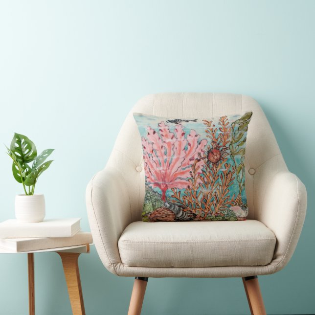 Ocean Undersea Crab Fish Aqua Pink Beach House Cushion (Chair)
