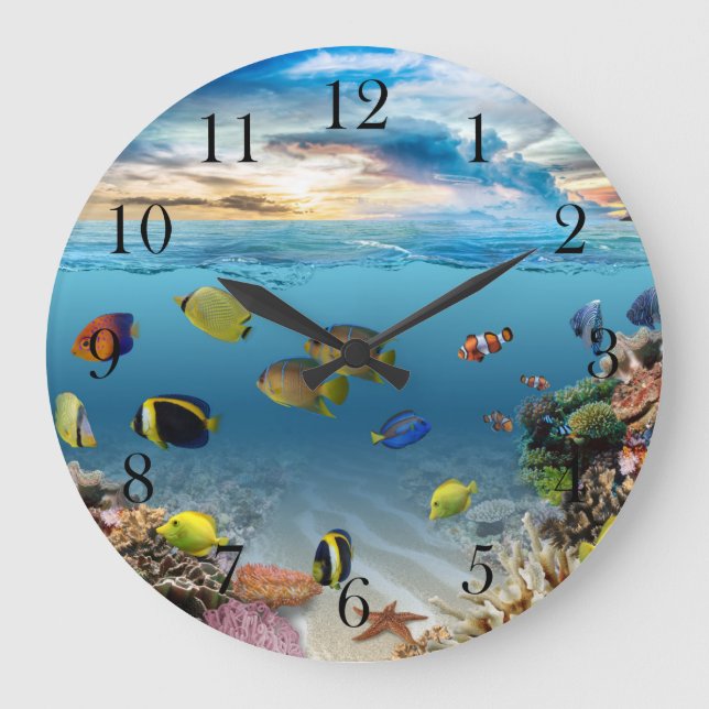 Ocean Underwater Coral Reef Tropical Fish Large Clock (Front)