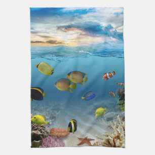 Ocean Underwater Coral Reef Tropical Fish Tea Towel