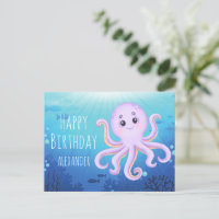 Ocean Underwater Cute Octopus Happy Birthday