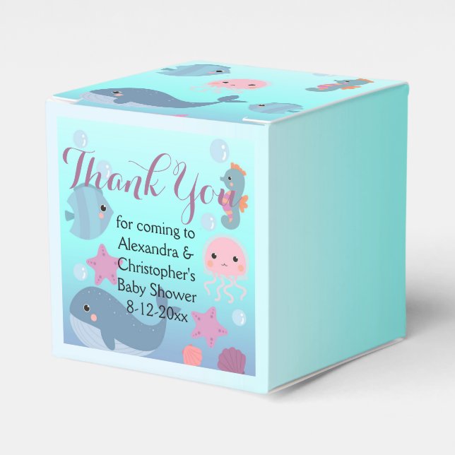 Ocean Underwater Sea Animal Baby Shower Thank You Favour Box (Front Side)