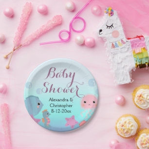 Ocean Underwater Sea Animal Beach Girl Baby Shower Paper Plate