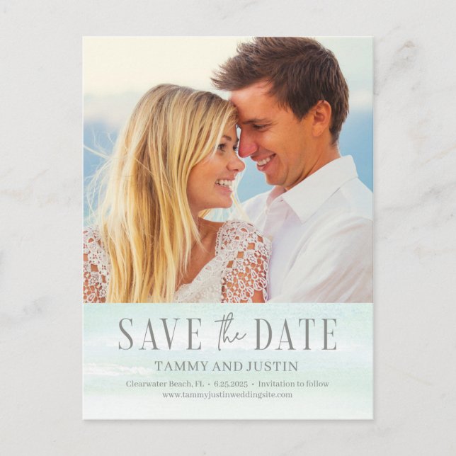 Ocean Vibes Beach Wedding Save The Date Postcard (Front)