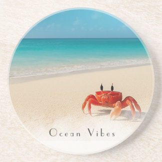 Ocean Vibes – Customisable Sandstone Crab Coaster