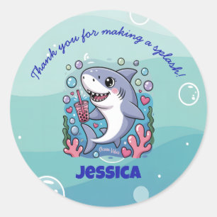 Ocean Vibes Cute kawaii Boba Shark Baby Classic Round Sticker