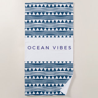 Ocean vibes geometric – navy blue coas beach towel