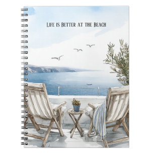 Ocean View Beach Birds Chairs Notebook