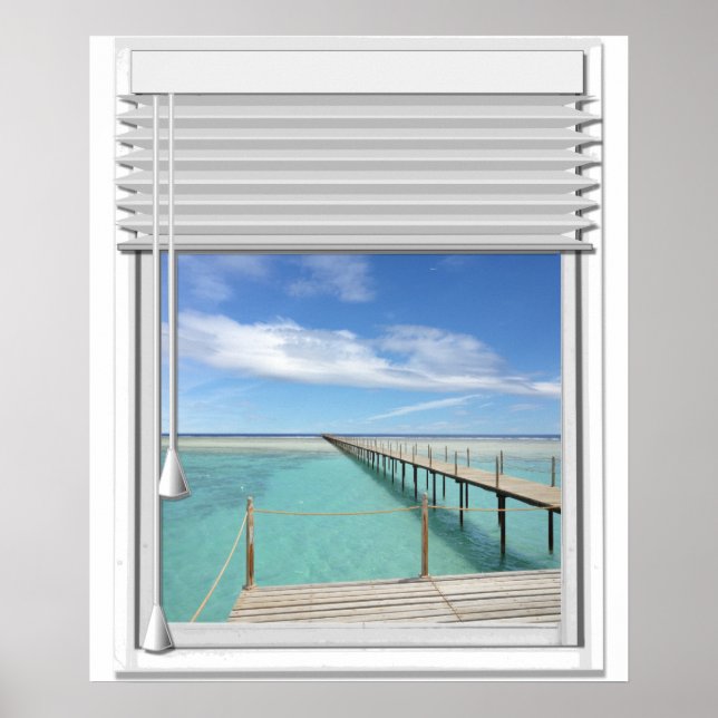 Ocean View Faux Window With Blind Poster (Front)