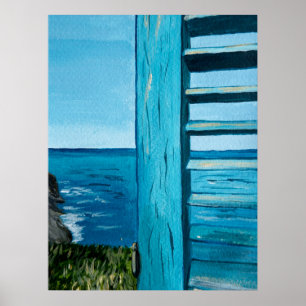 Ocean view from the window   Turquoise, blue Poster