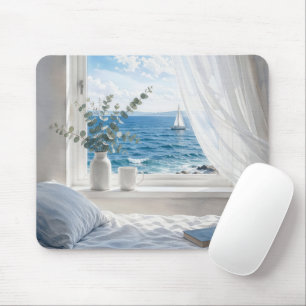 Ocean View in Bedroom Window Mouse Mat