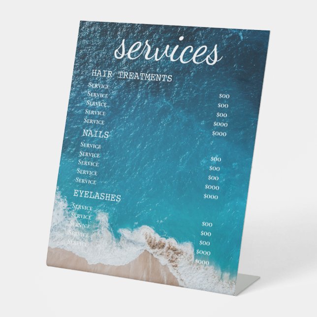 Ocean View Salon Service Menu Sign (Front)