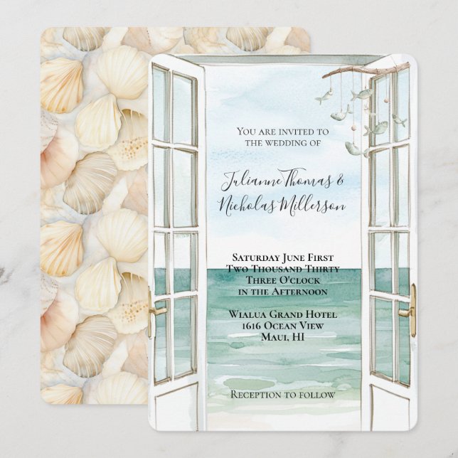 Ocean View Sea Shells Wedding  Invitation (Front/Back)