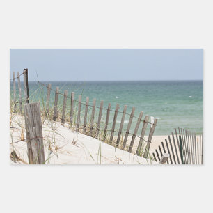 Ocean view through the beach fence rectangular sticker