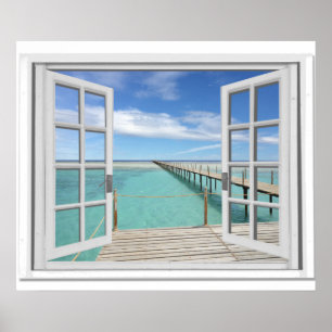 Ocean View Trompe l'oeil Fake Window Poster