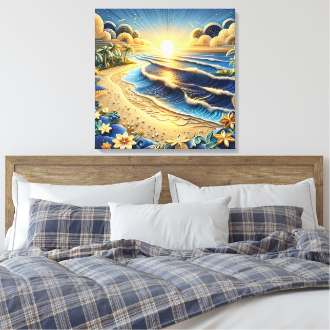 Ocean View Tropical Paper Quilling Effect  Canvas Print (Insitu(Bedroom))