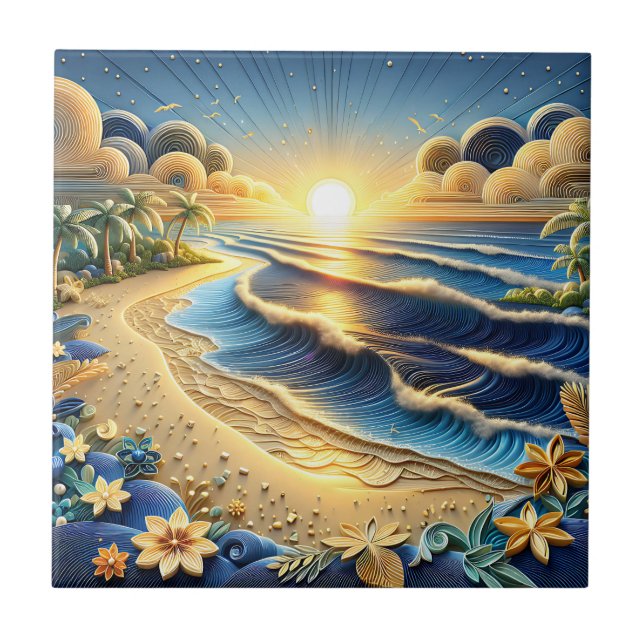 Ocean View Tropical Paper Quilling Effect  Tile (Front)