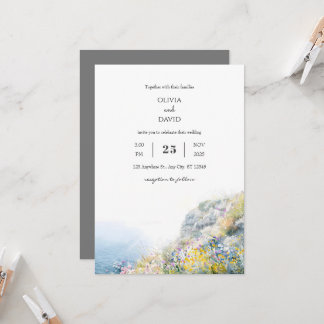 Ocean View Wildflowers Clifftop Beach Wedding  Invitation