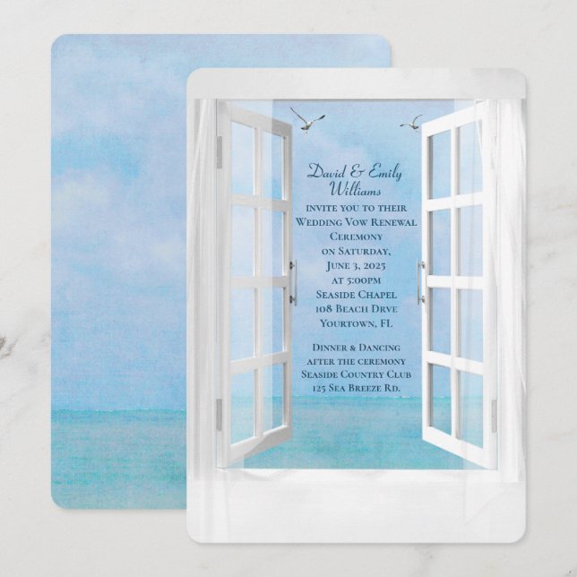 Ocean View Window wedding vow renewal Invitation (Front/Back)