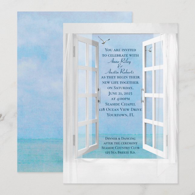 Ocean View Window wedding with seagulls Invitation (Front/Back)