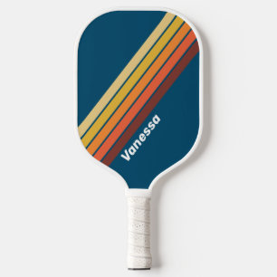 Ocean Vintage Vibe Striped with Name Pickleball Paddle