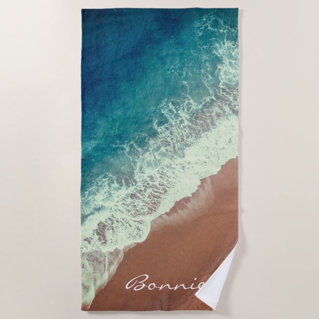 Ocean water beach sand summer seaside waves towel (Front)
