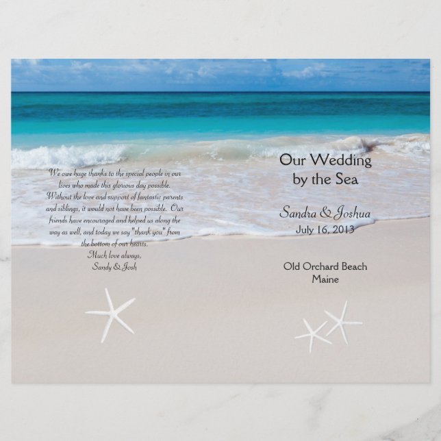 Ocean Water & Beach Sand Wedding Program Template (Front)