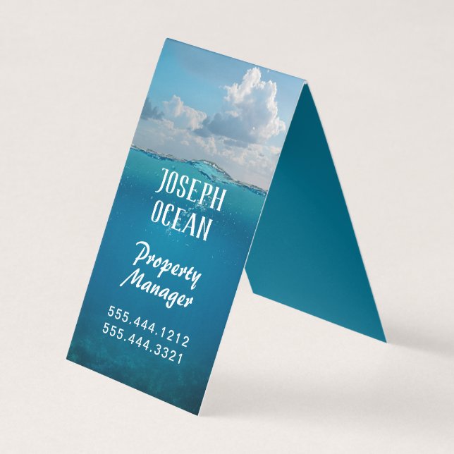 Ocean Water Blue Background Narrow Standing Business Card (Front)