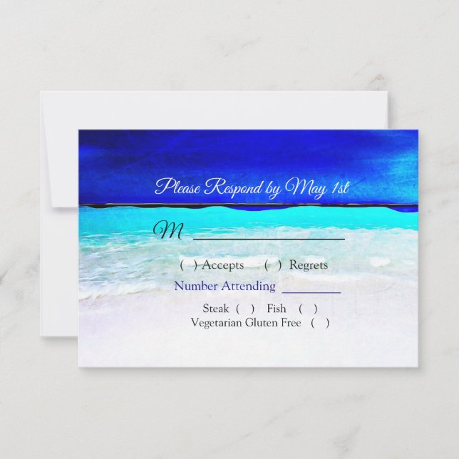 Ocean Water Blue Beachy Wedding RSVP card (Front)