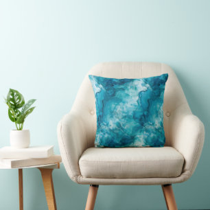 Ocean Water Teal Aqua Watercolor Marble Cushion