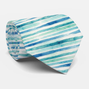 Ocean Watercolor Abstract Blue Stripes Tie
