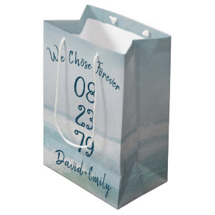 Ocean Watercolor Anniversary Wedding Date Medium Gift Bag