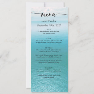 Ocean Watercolor Beach Script Wedding Menu Invitation