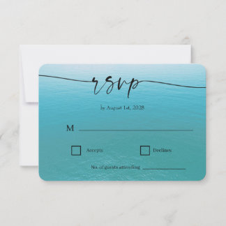 Ocean Watercolor Beach Script Wedding RSVP Card