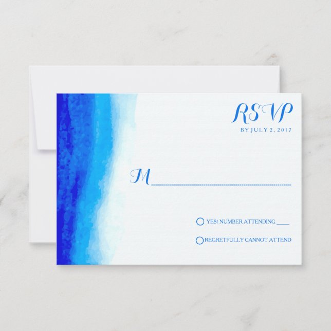 Ocean Watercolor Blue Wedding RSVP Cards (Front)