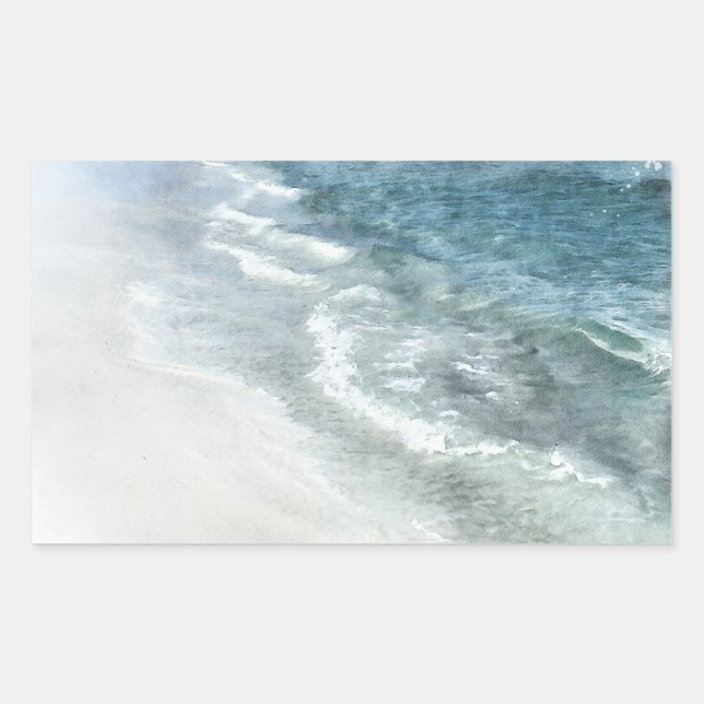 Ocean Watercolor - Coastal Teal Dark Blue Beach Rectangular Sticker (Front)