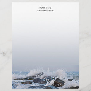 Ocean Watercolor Crashing Waves Rocks Splash Custom Letterhead