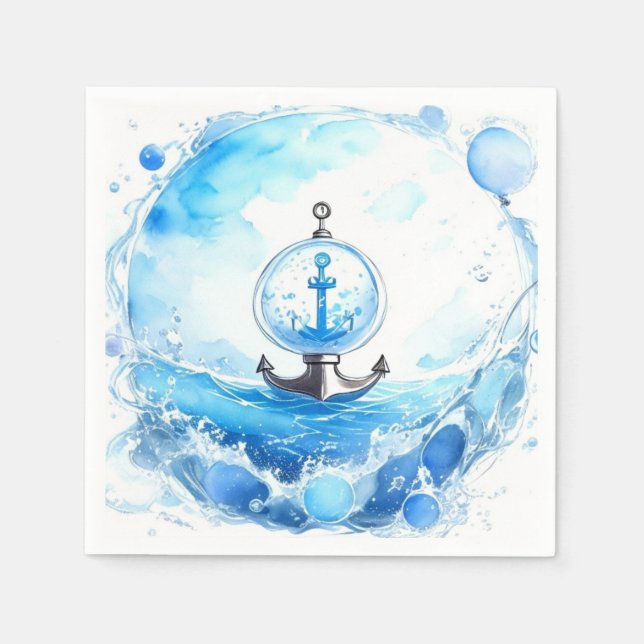 Ocean Watercolor Delight: Boy Baby Shower Napkin (Front)