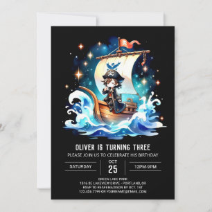 Ocean Watercolor Pirate Birthday Invitation