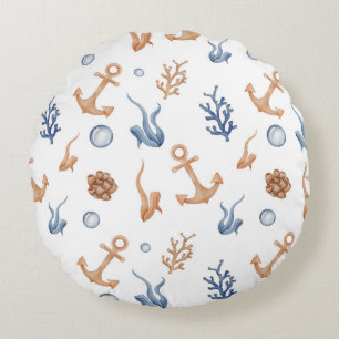 Ocean Watercolor Round Cushion