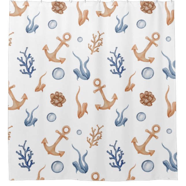 Ocean Watercolor Shower Curtain (Front)