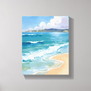 Ocean Watercolor Waves Blue Sea Coastal Painting Canvas Print