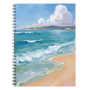 Ocean Watercolor Waves Blue Sea Coastal Painting Notebook