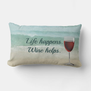 Ocean watercolor with red wine glass lumbar pillow